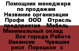 Помощник менеджера по продажам › Название организации ­ Профи, ООО › Отрасль предприятия ­ Мебель › Минимальный оклад ­ 60 000 - Все города Работа » Вакансии   . Чувашия респ.,Порецкое. с.